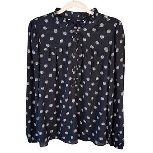 Floral Black Ruffle Feminine Blouse Size S Lightweight Cottagecore Flowy Work